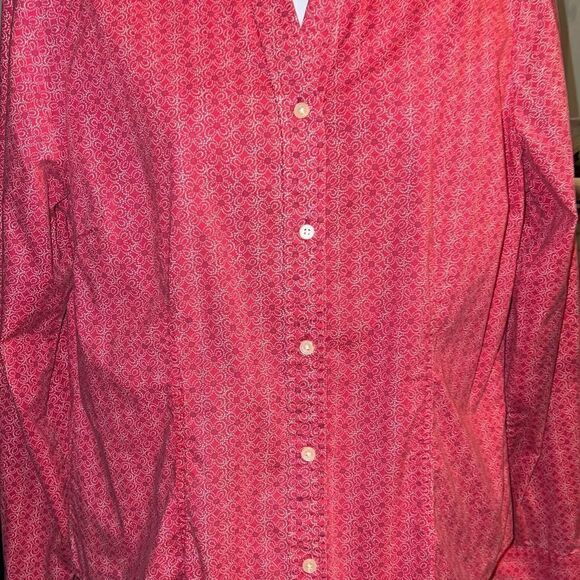 Bass Women Long Sleeve Symmetrical Floral Print Poplin Blouse Tops Pink Size Lar - Picture 4 of 7